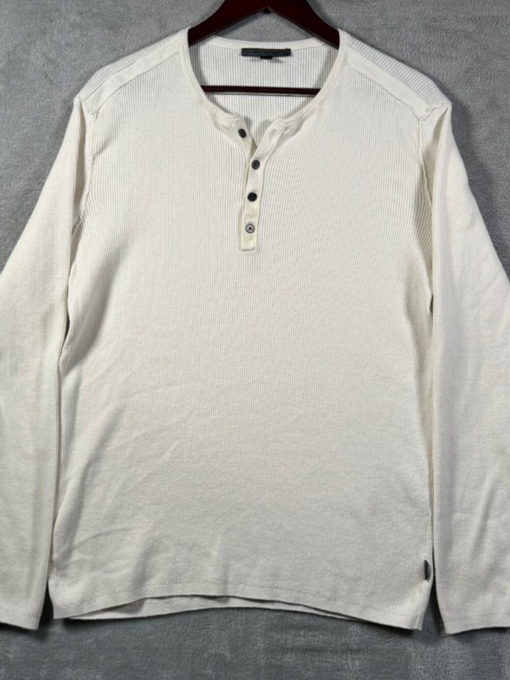 John Varvatos Henley Shirt Mens L Ivory Cotton Cashmere Ribbed Javis Sweater